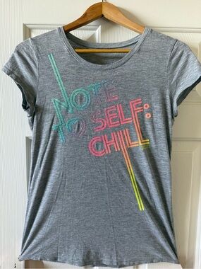 Justice Gray Tee with Multicolor 'Note to Self: Chill' Graphic